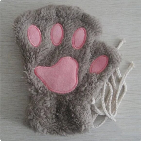 x2 Pairs Plush Paw Fingerless Gloves - Brand New - Picture 6 of 7